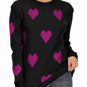Women's Pullover Sweaters Long Sleeve Crewneck Cute Heart Knitted Sweaters